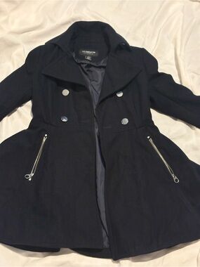 Liz Claiborne Black Double-Breasted Pea Coat with Zip Pockets